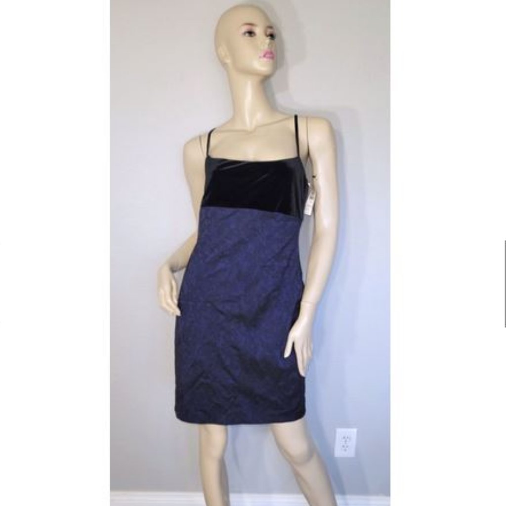 Nwt Laundry Shelli Segal Black Velvet Bodice Blue Dress 10